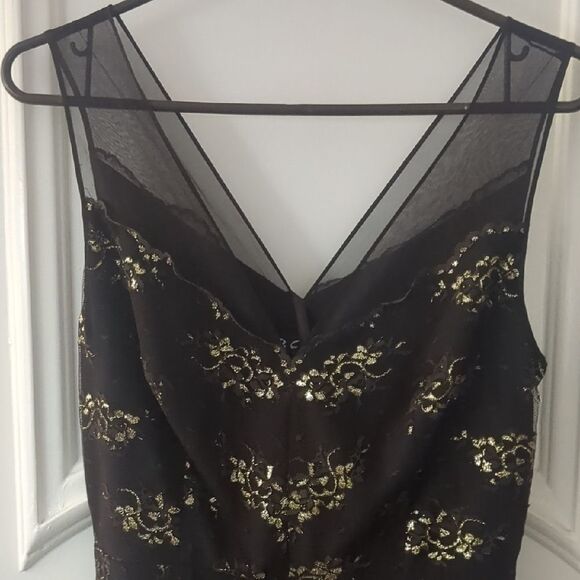 BCBG Paris Silk Slip Dress 6 Black Mesh Witchy Whimseygoth Midi Dress NWT - Picture 5 of 11